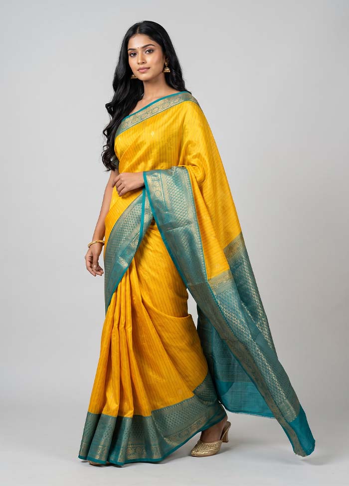 Yellow Kanjivaram Silk Saree With Blouse Piece