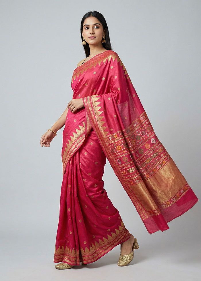 Pink Dupion Silk Saree With Blouse Piece