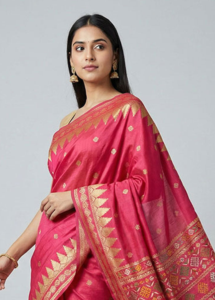 Pink Dupion Silk Saree With Blouse Piece