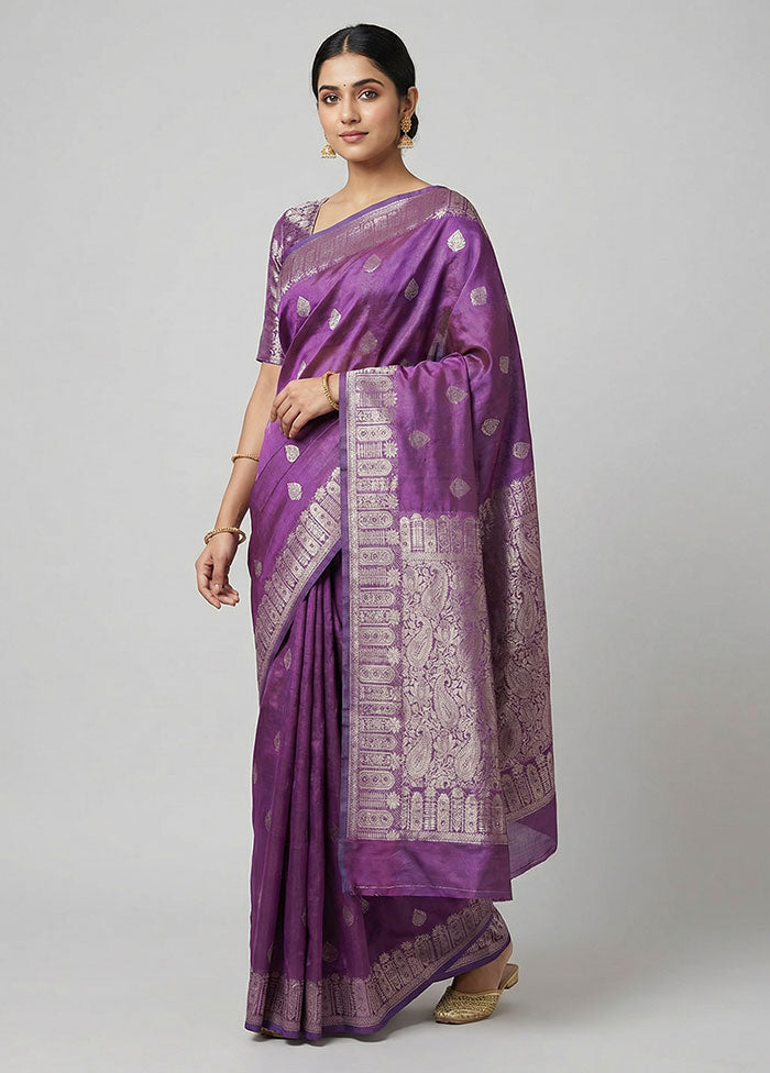 Purple Cotton Saree With Blouse Piece