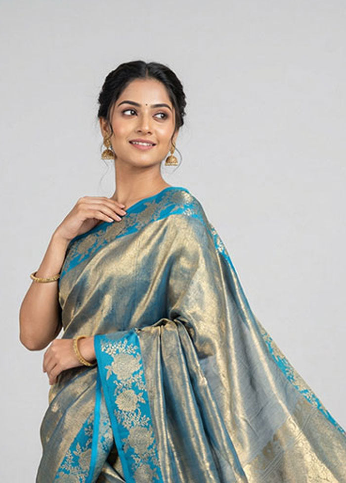 Green Handloom Tissue Pure Silk Saree With Blouse Piece