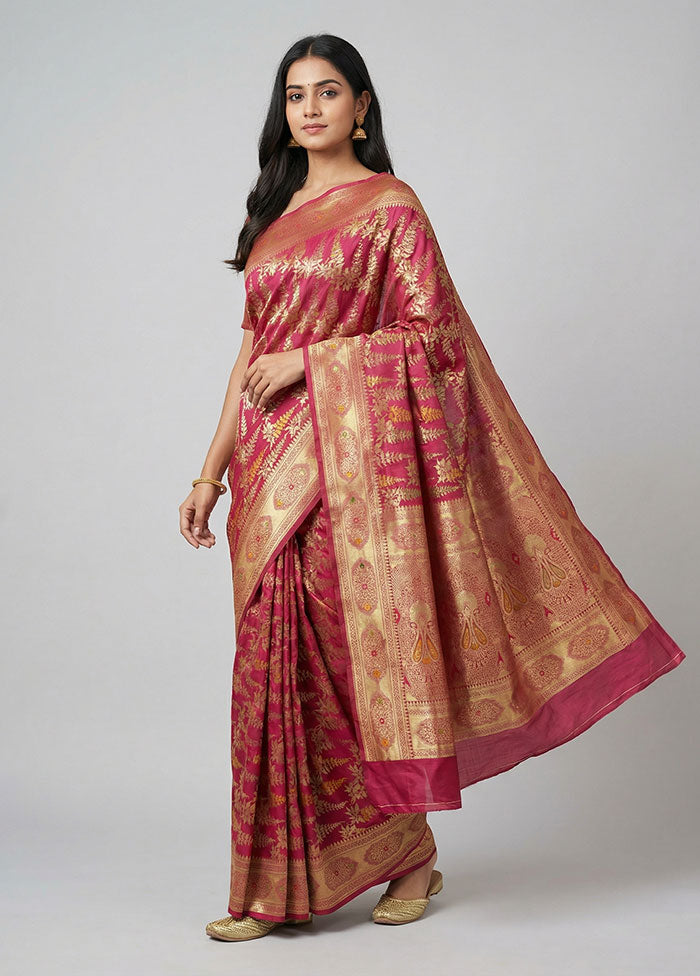 Pink Dupion Silk Saree With Blouse Piece