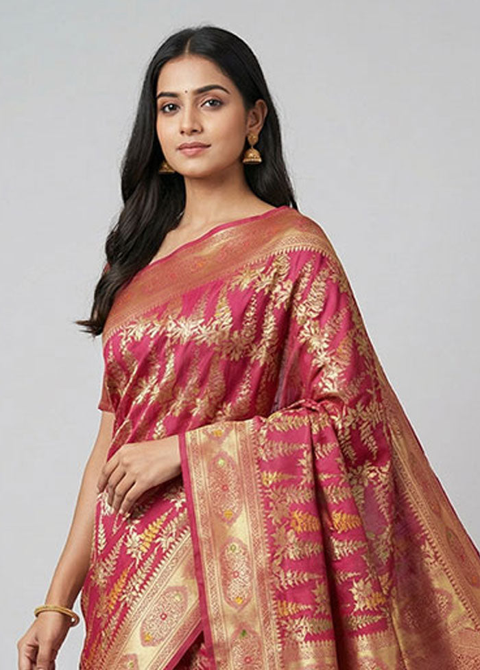 Pink Dupion Silk Saree With Blouse Piece