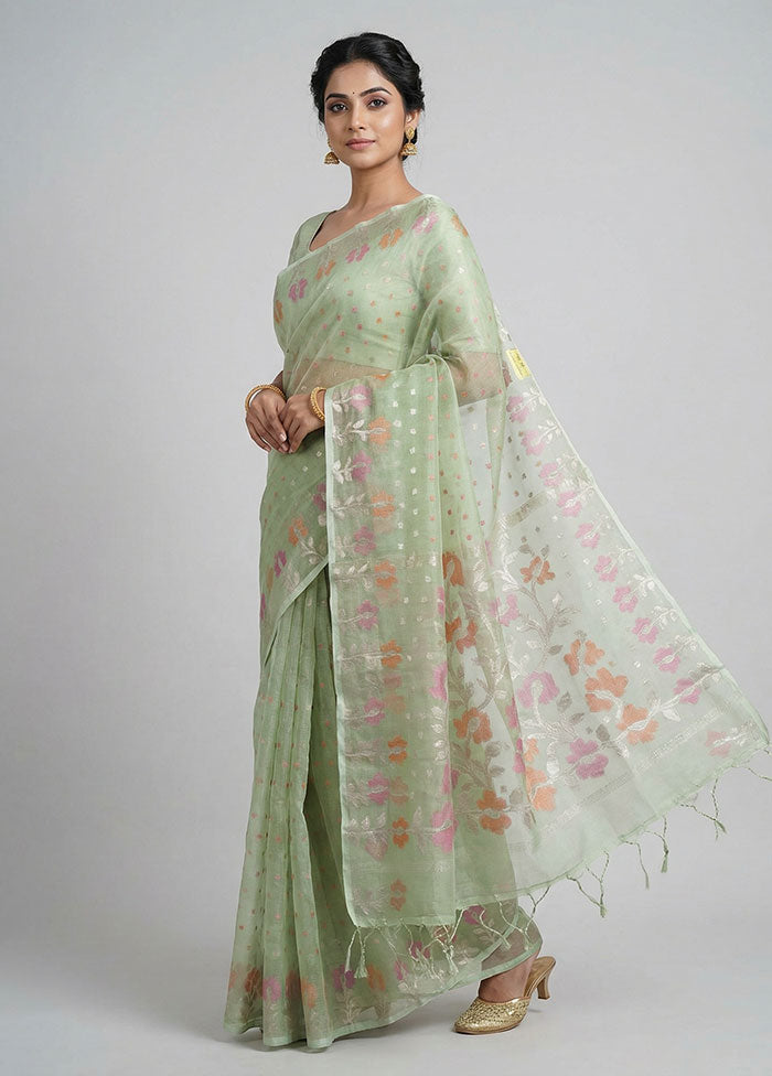 Green Organza Saree With Blouse Piece
