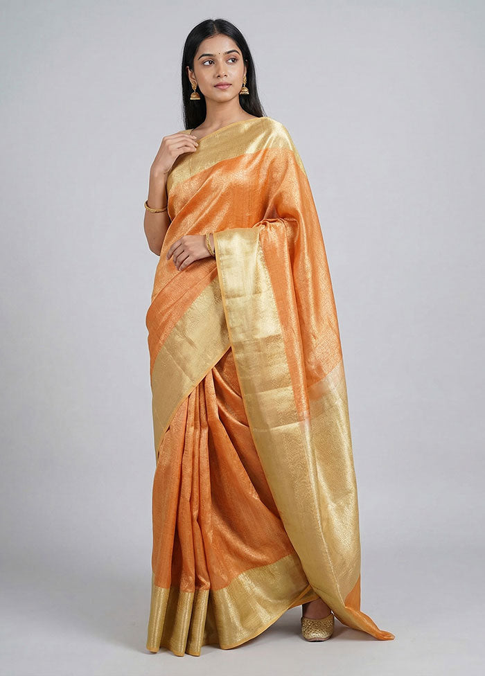 Yellow Dupion Silk Saree With Blouse Piece