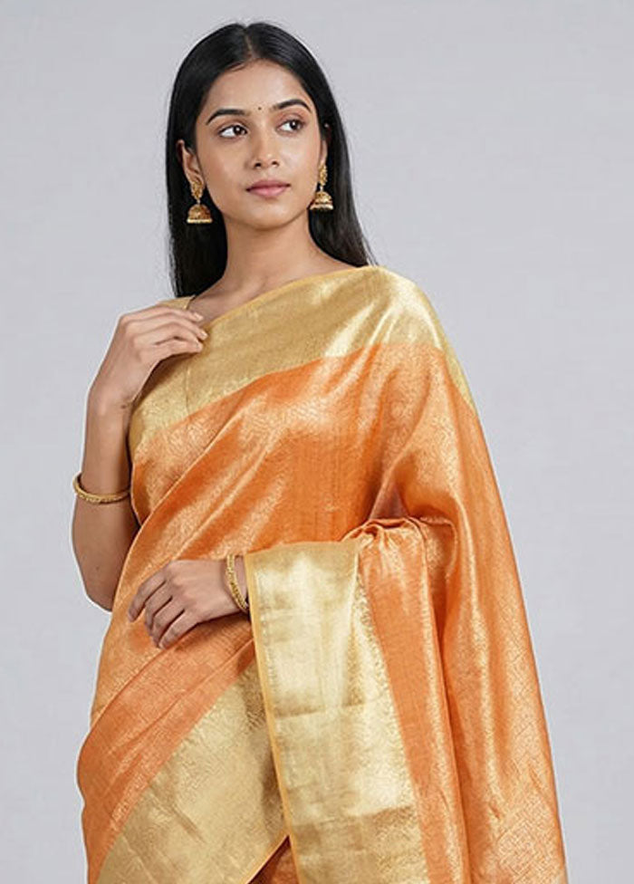Yellow Dupion Silk Saree With Blouse Piece