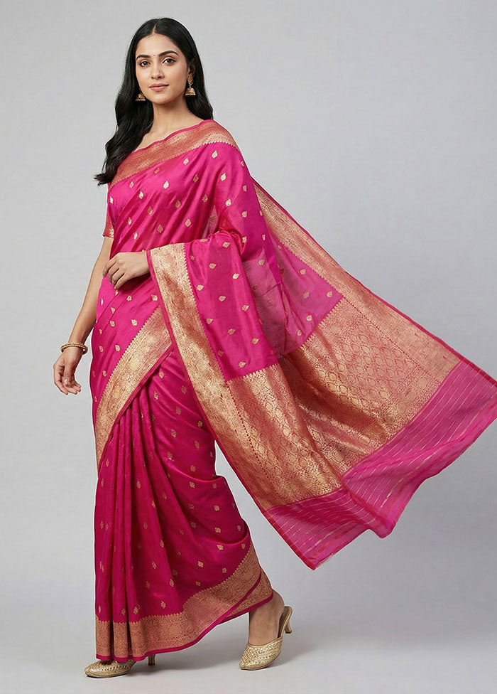 Pink Handloom Katan Pure Silk Saree With Blouse Piece
