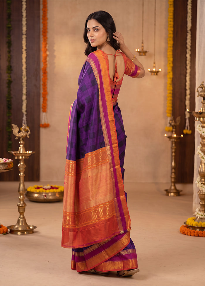 Blue Handloom Kanchipuram Pure Silk Saree With Blouse Piece