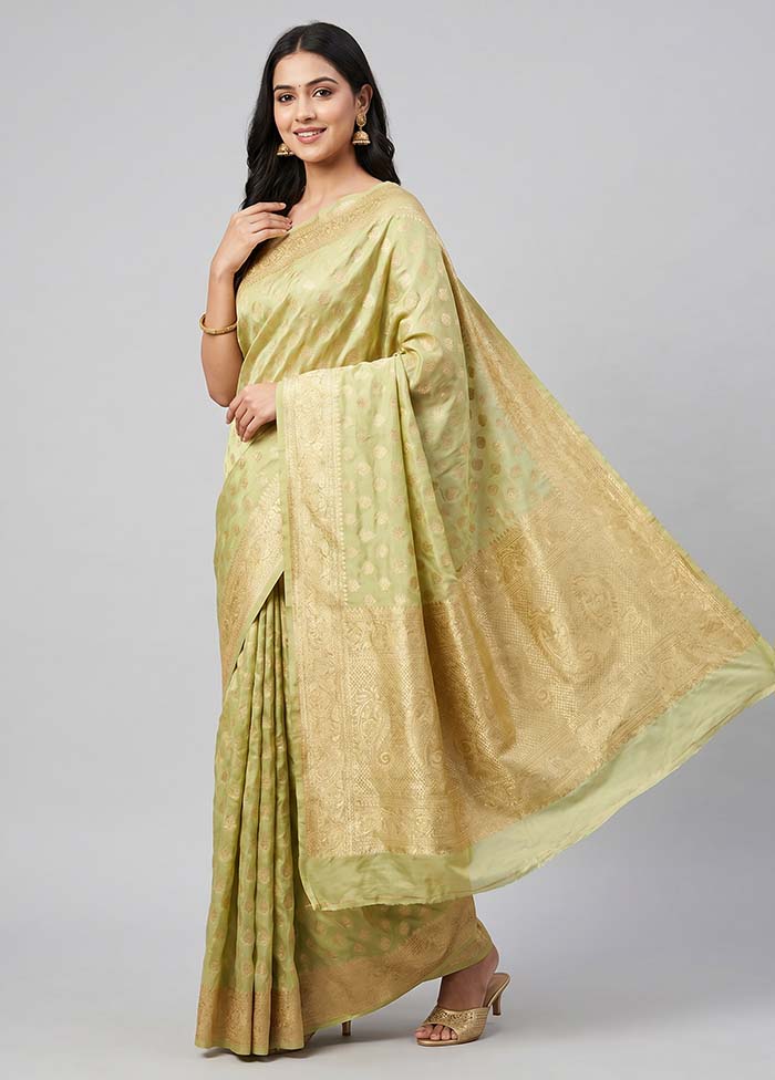 Green Handloom Pure Georgette Saree With Blouse Piece
