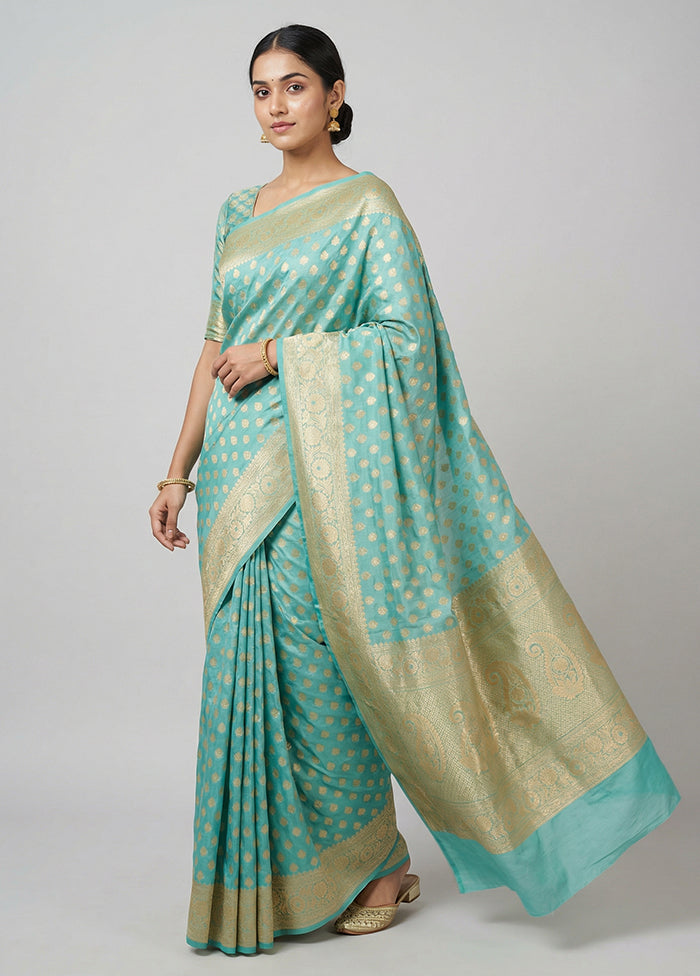 Green Handloom Pure Georgette Saree With Blouse Piece