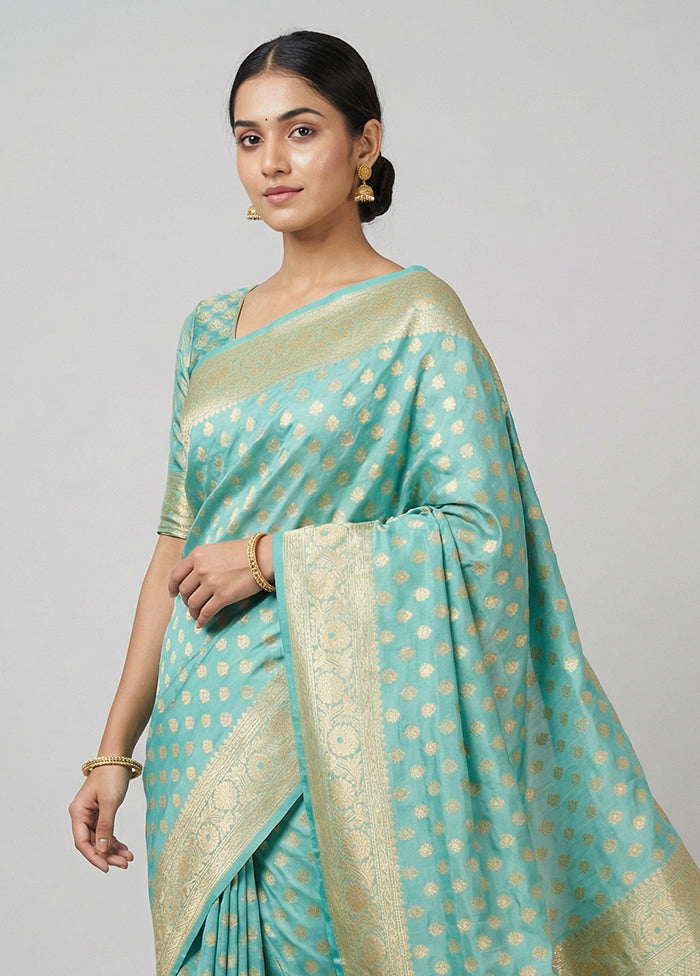 Green Handloom Pure Georgette Saree With Blouse Piece