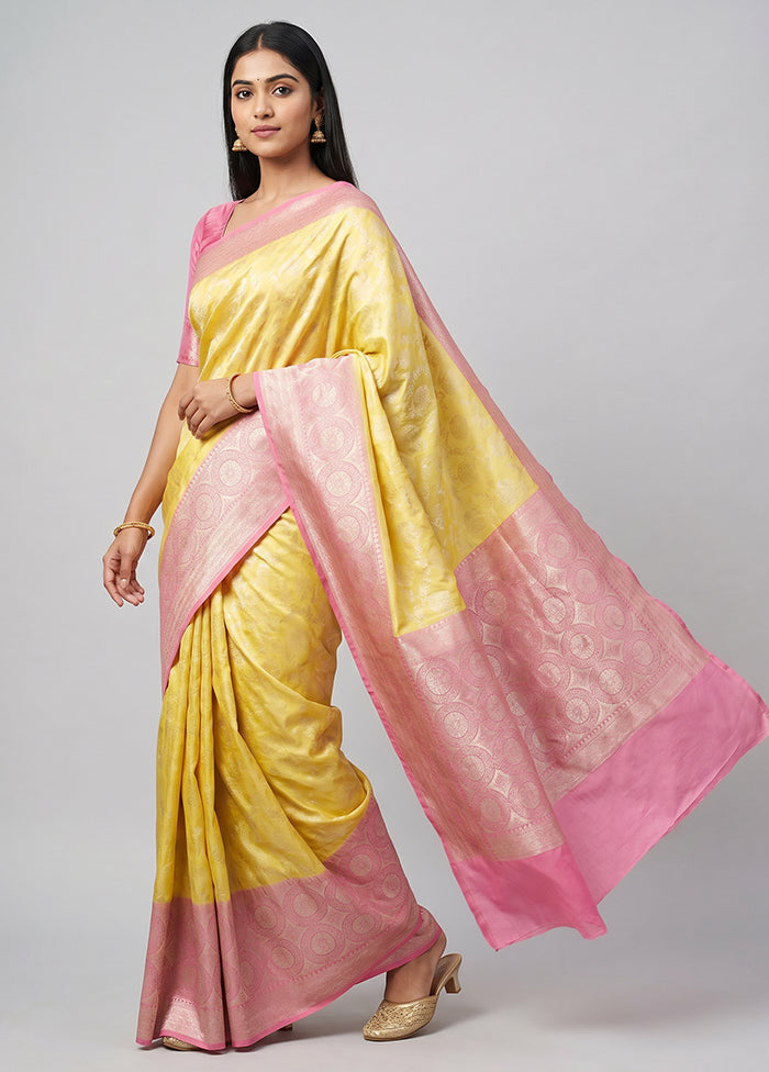 Yellow Handloom Pure Georgette Saree With Blouse Piece