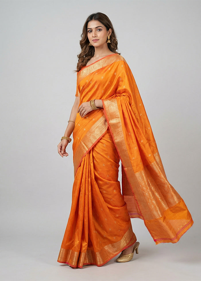 Yellow Handloom Katan Pure Silk Saree With Blouse Piece