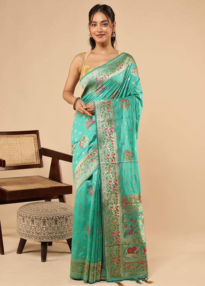Green Dupion Silk Saree With Blouse Piece