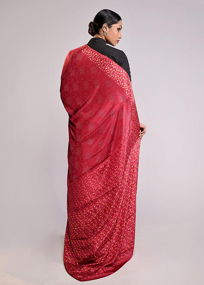 Red Printed Silk Saree With Blouse Piece