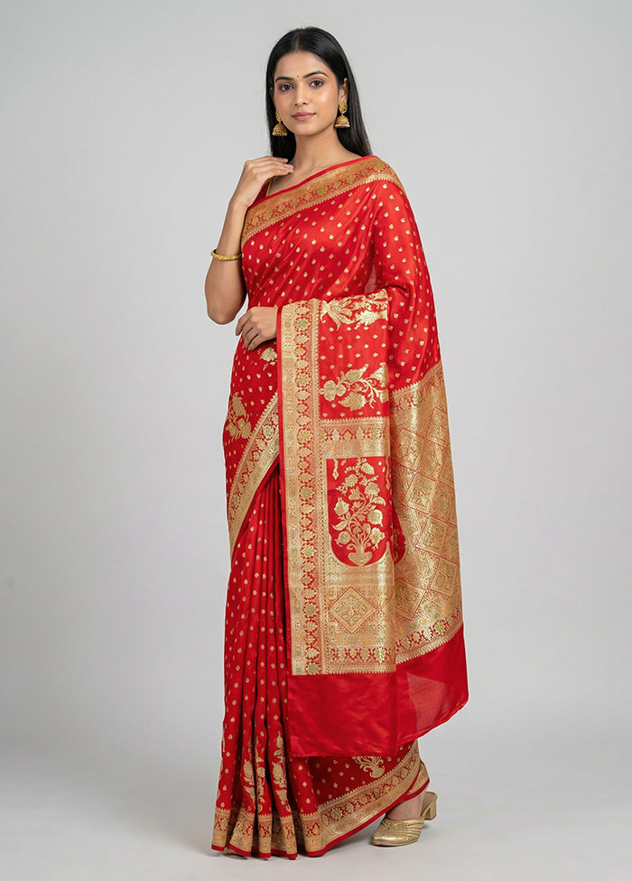 Red Banarasi Silk Saree With Blouse Piece