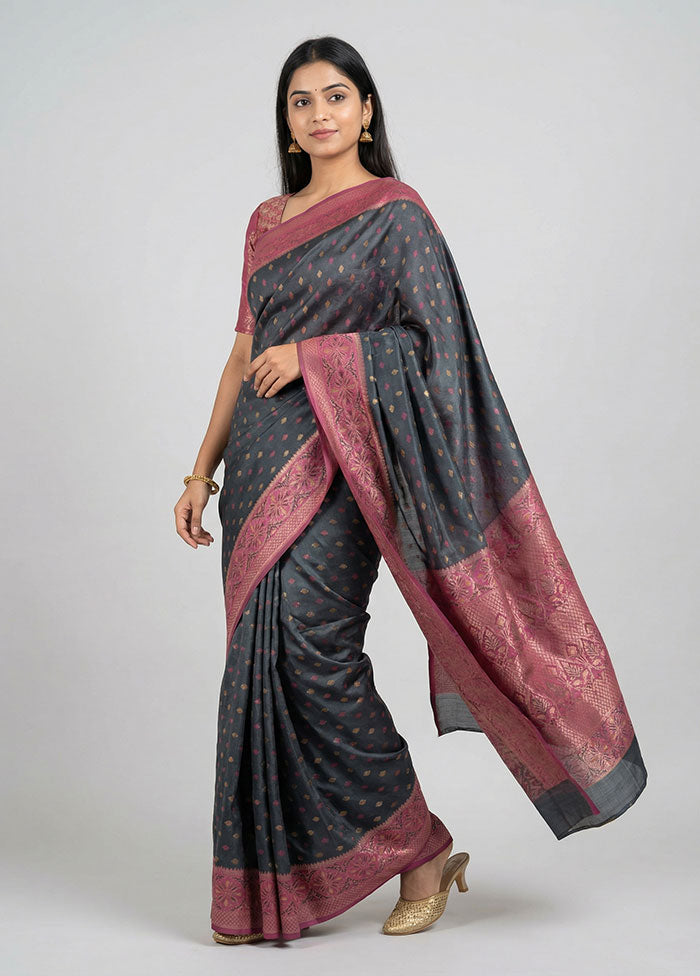 Black Dupion Silk Saree With Blouse Piece