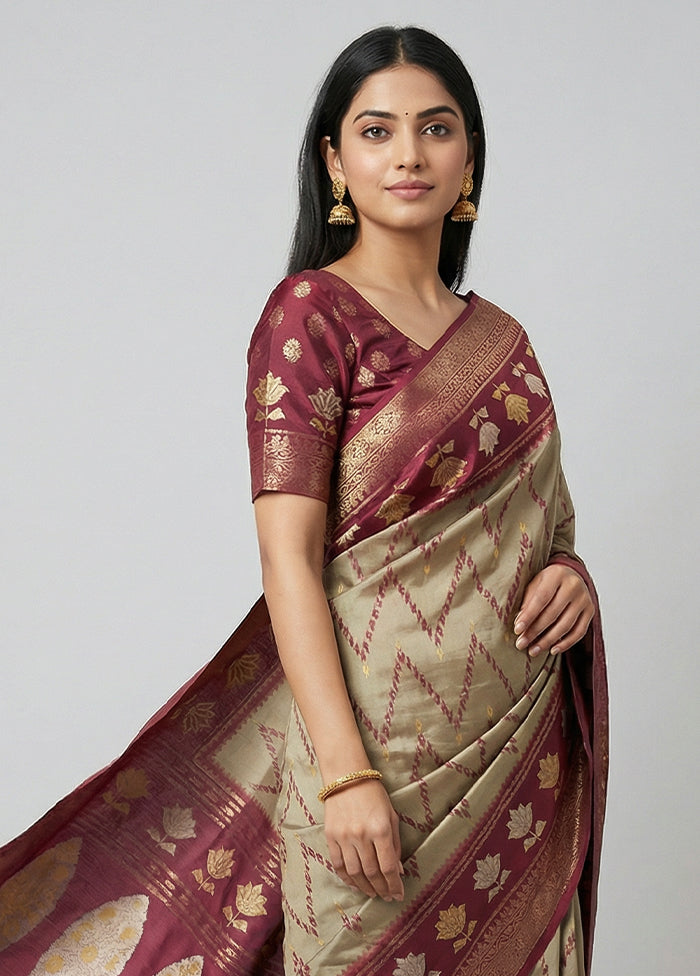 Cream Dupion Silk Saree With Blouse Piece