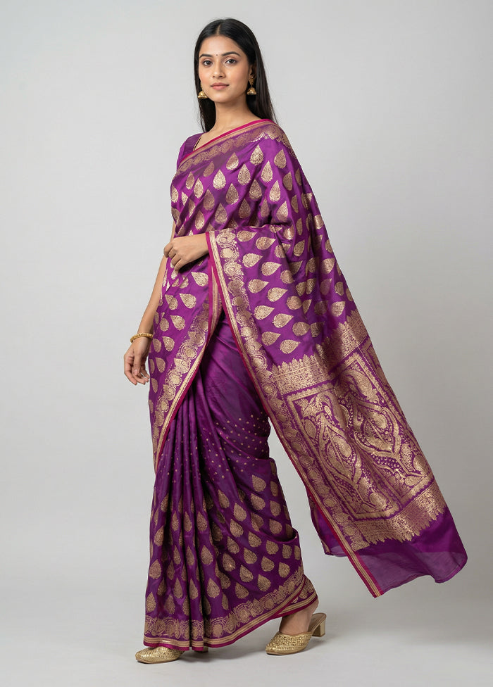 Purple Banarasi Silk Saree With Blouse Piece