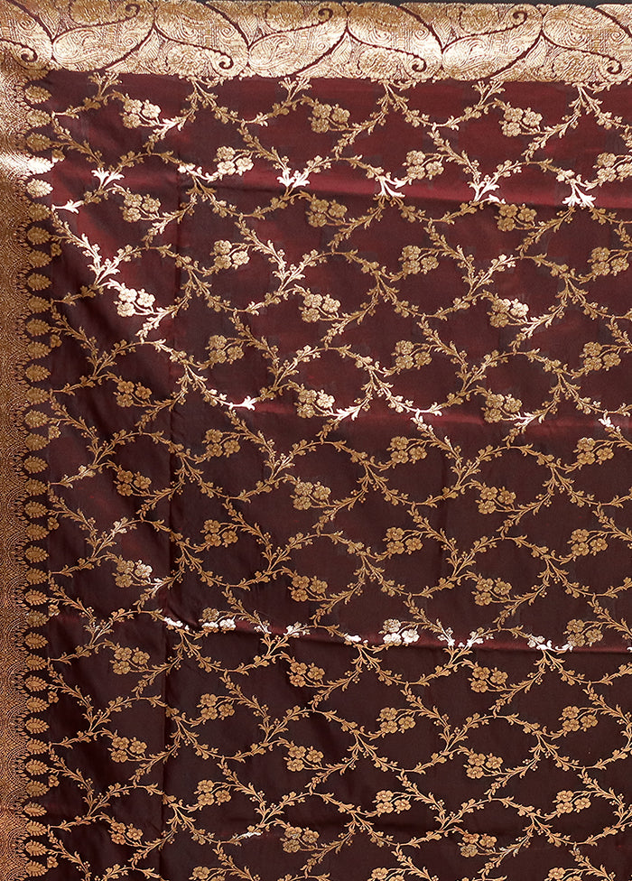 Maroon Banarasi Silk Saree With Blouse Piece