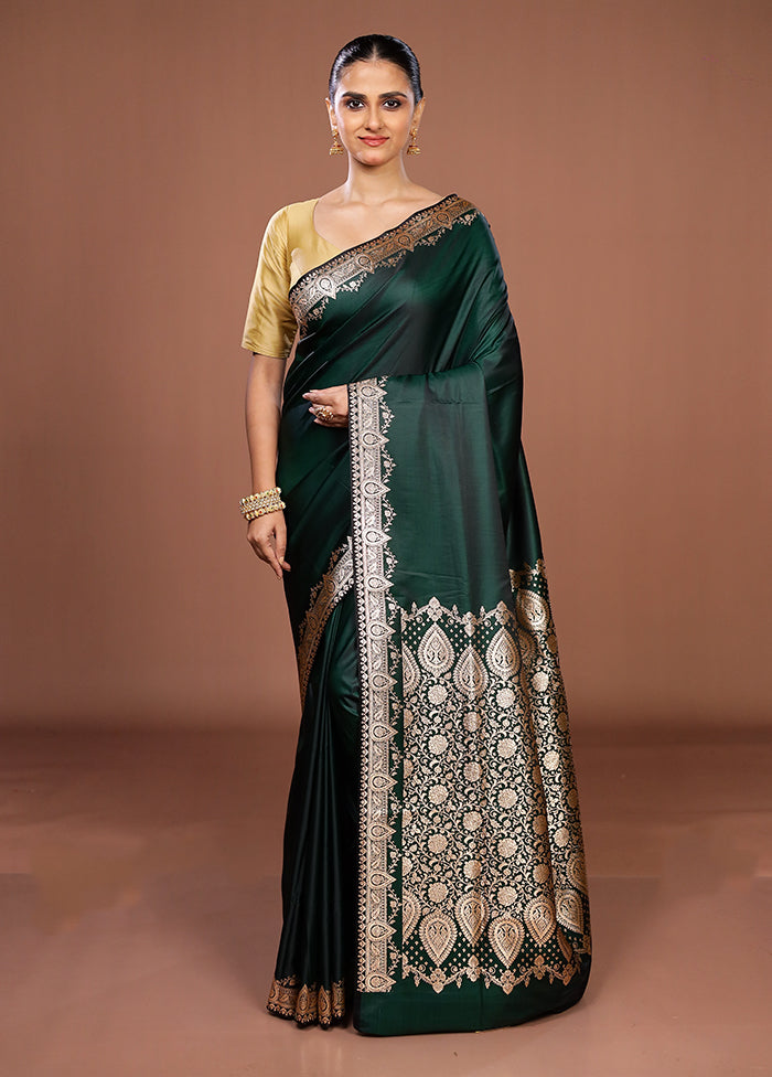 Green Banarasi Silk Saree With Blouse Piece
