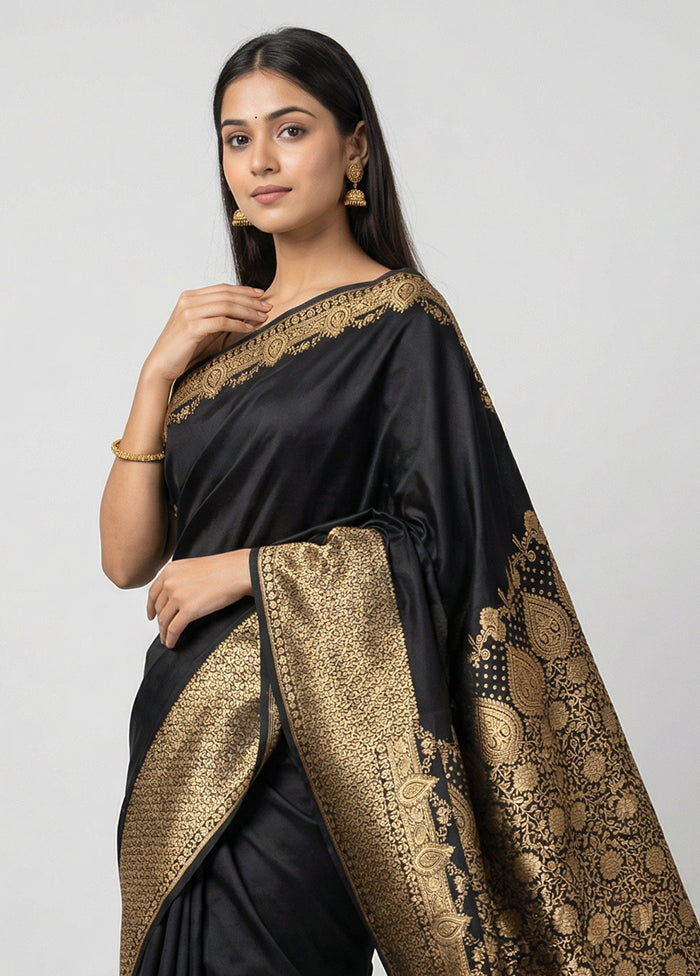 Black Banarasi Silk Saree With Blouse Piece