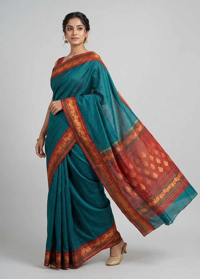 Green Kanjivaram Silk Saree With Blouse Piece