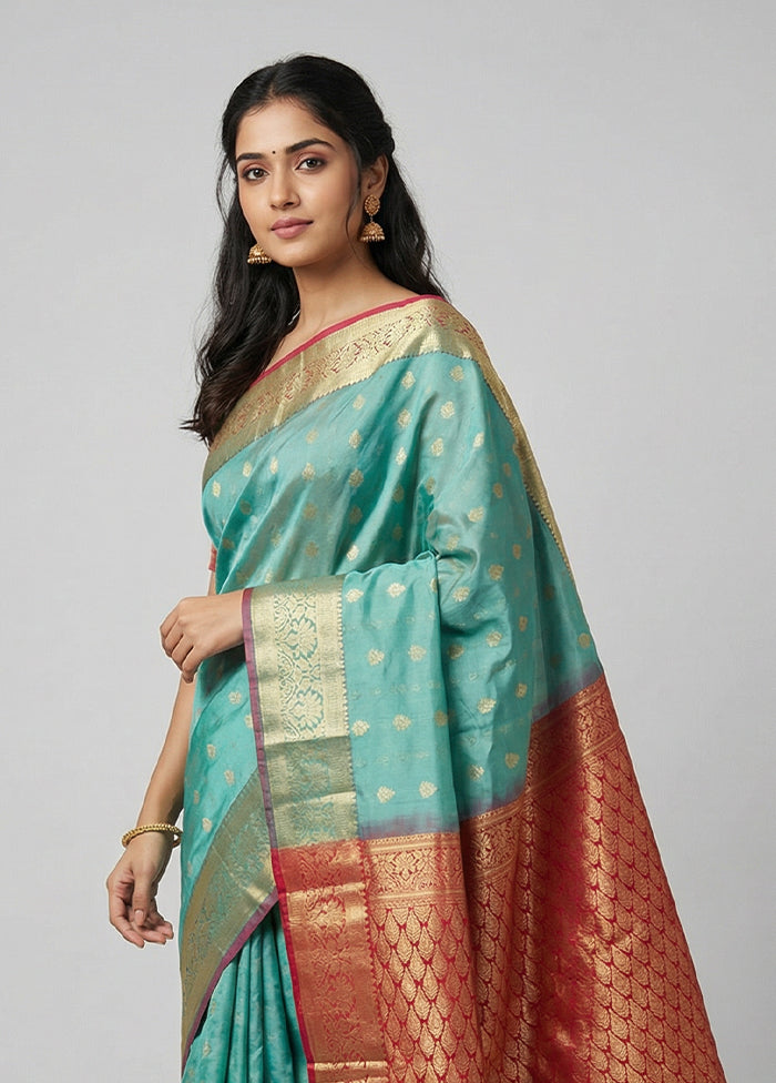Blue Kanjivaram Silk Saree With Blouse Piece