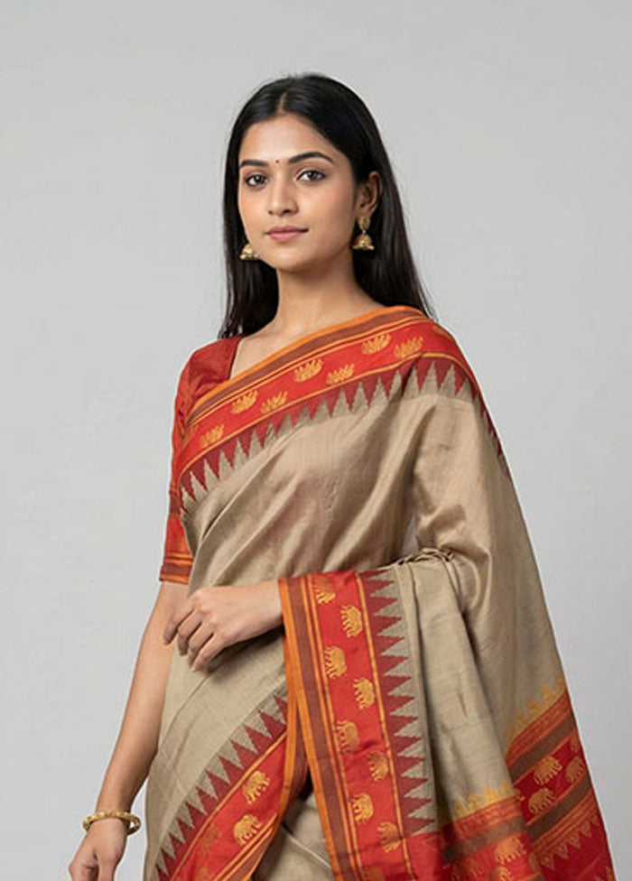 Grey Kanjivaram Silk Saree With Blouse Piece