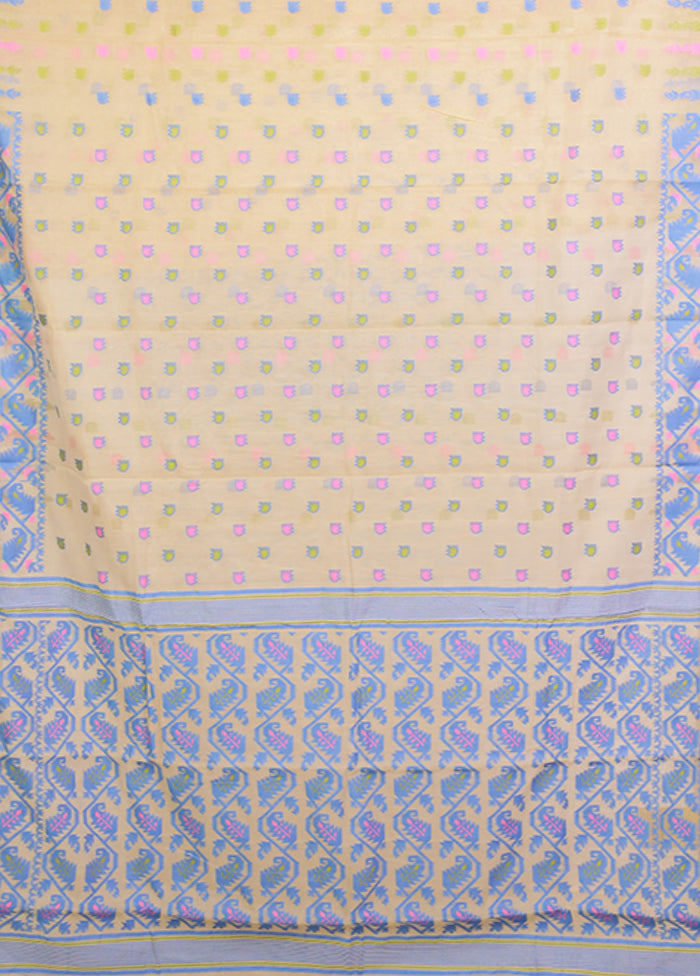 Cream Jamdani Cotton Saree Without Blouse Piece