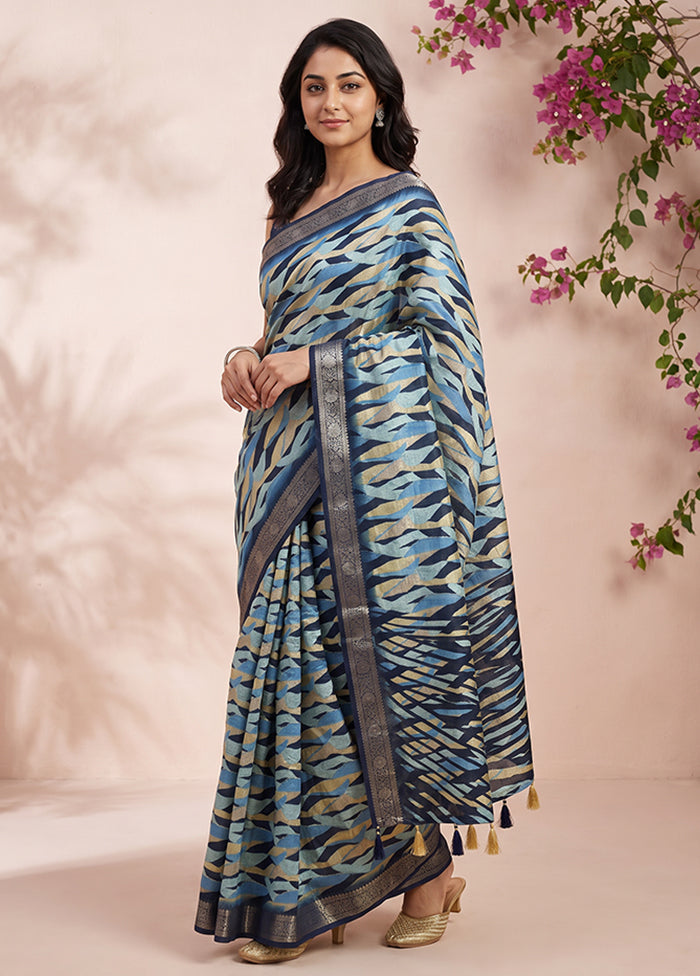 Blue Dupion Silk Saree With Blouse Piece