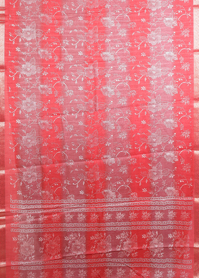 Red Dupion Silk Saree With Blouse Piece