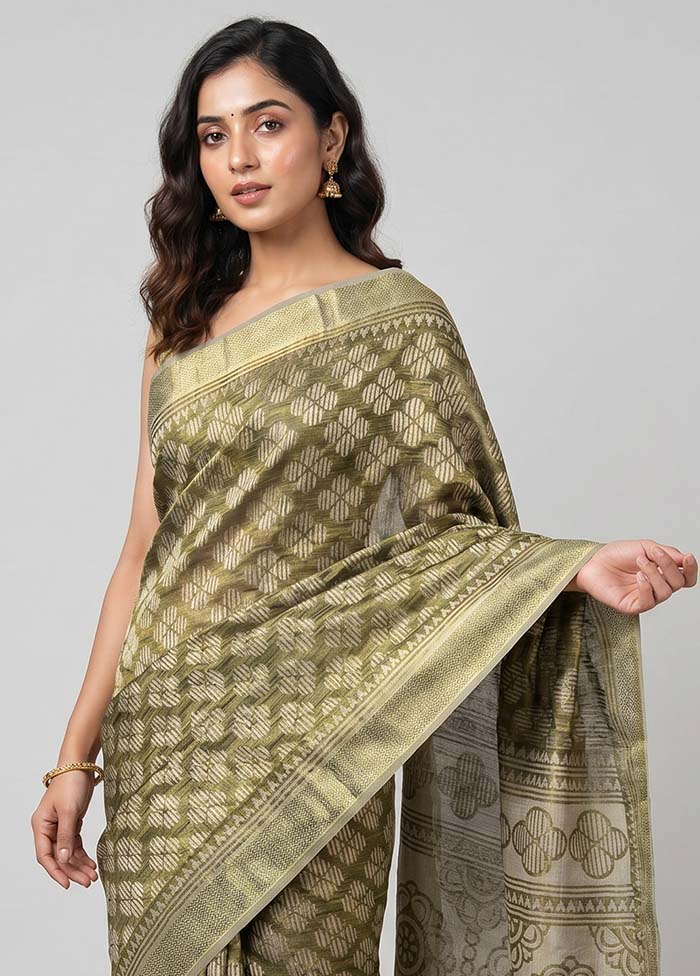 Green Kota Silk Saree With Blouse Piece