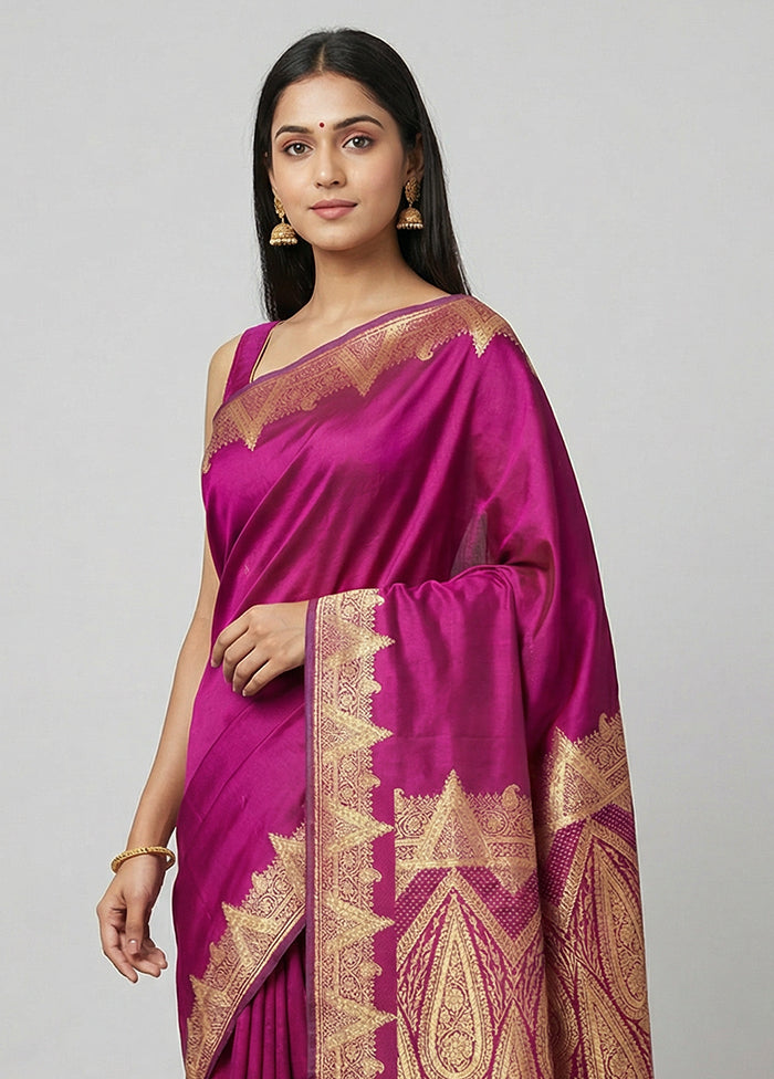 Purple Banarasi Silk Saree With Blouse Piece