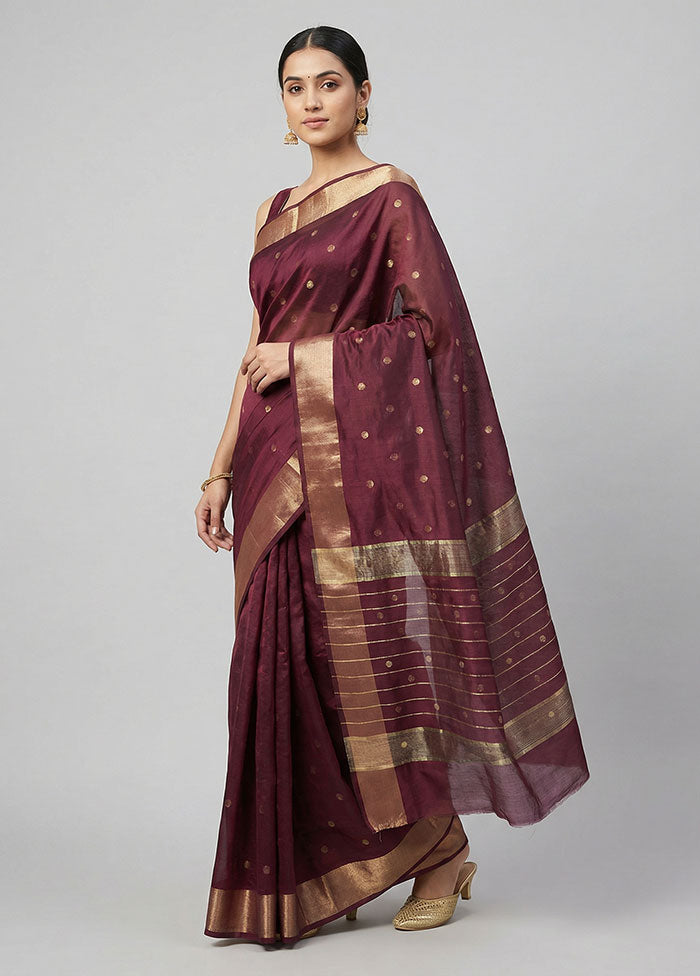 Maroon Kora Silk Saree With Blouse Piece