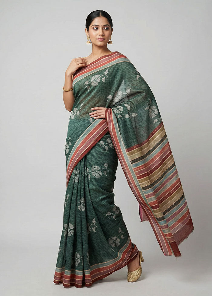 Green Dupion Silk Saree With Blouse Piece