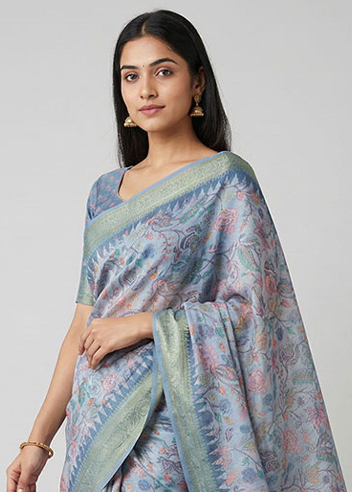 Grey Dupion Silk Saree With Blouse Piece