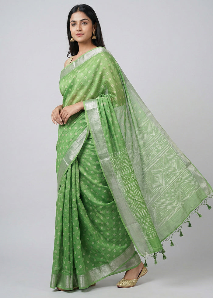 Green Dupion Silk Saree With Blouse Piece