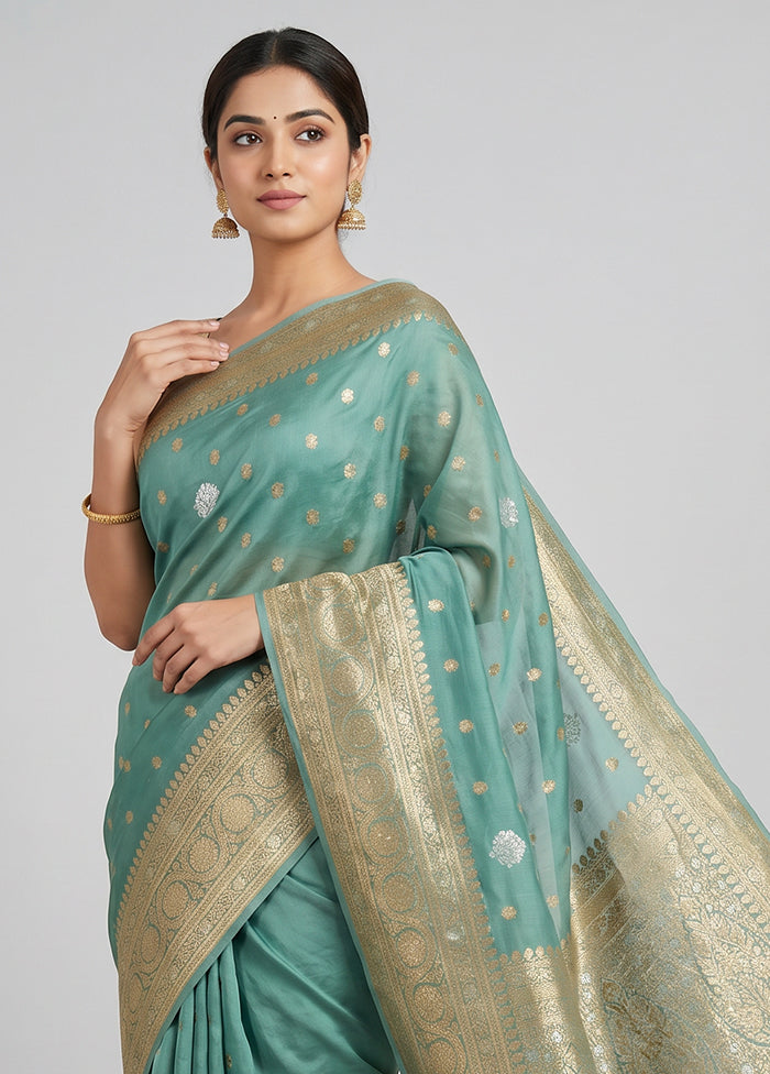 Green Handloom Dupion Pure Silk Saree With Blouse Piece