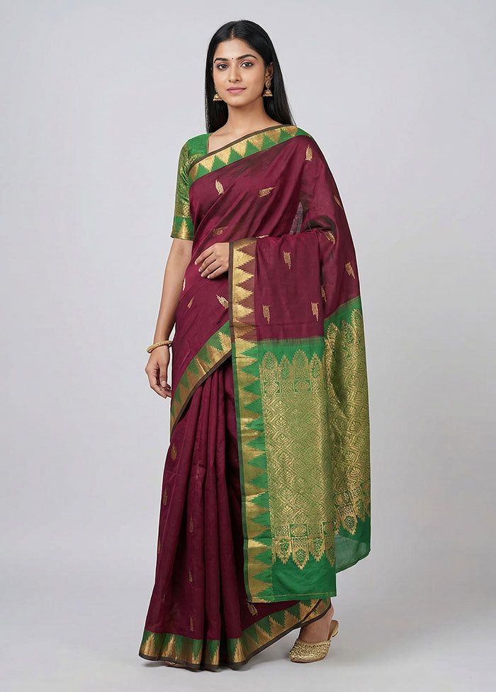 Maroon Kanjivaram Silk Saree With Blouse Piece