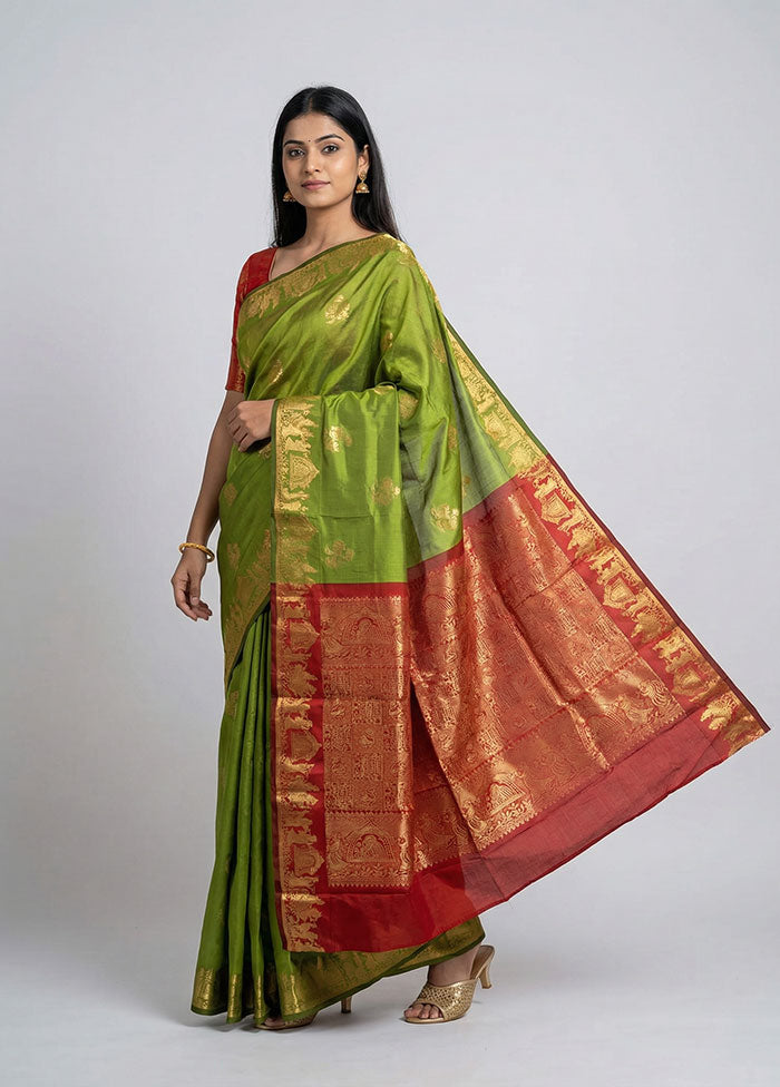 Green Kanjivaram Silk Saree With Blouse Piece