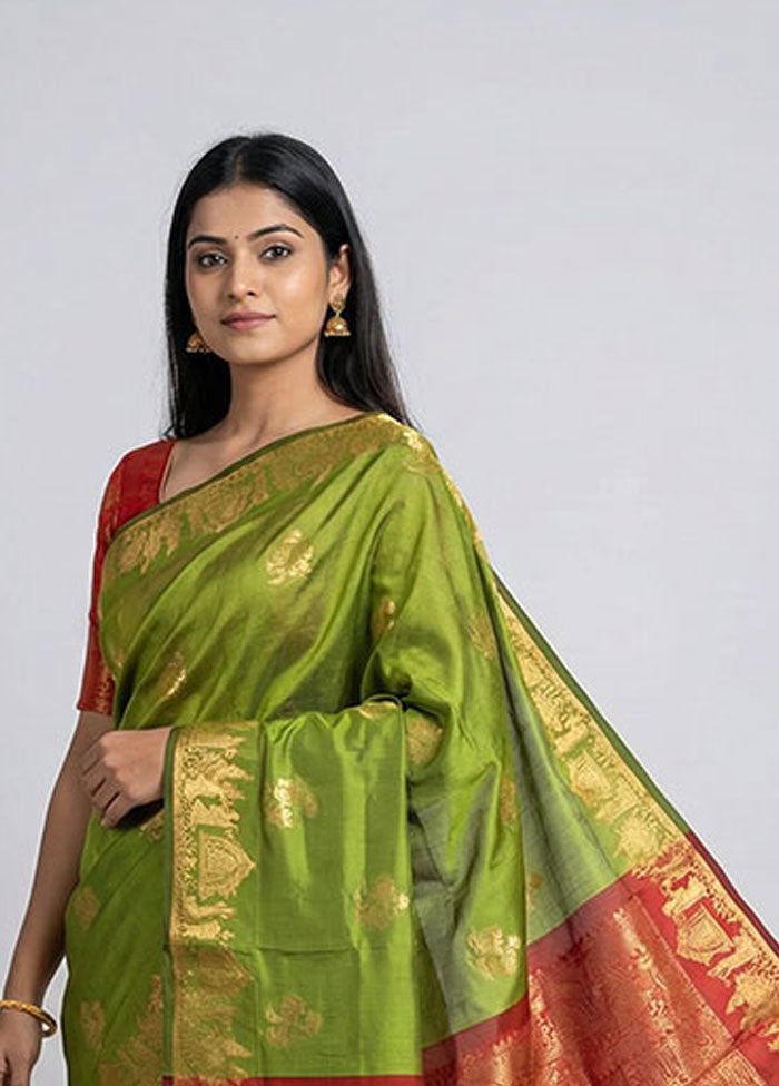 Green Kanjivaram Silk Saree With Blouse Piece