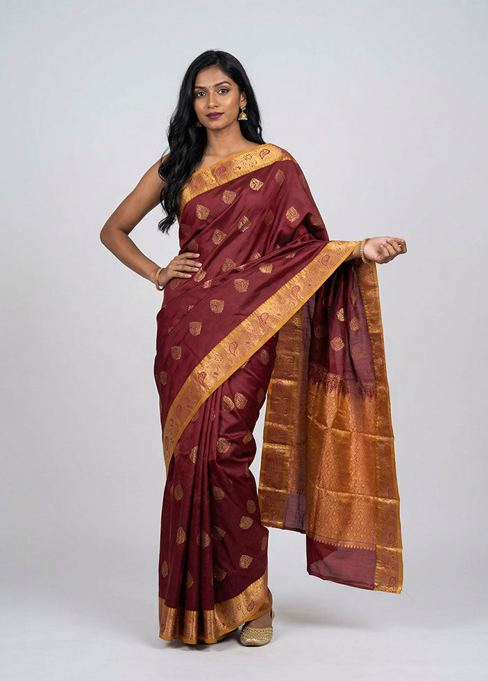 Maroon Kanjivaram Silk Saree With Blouse Piece