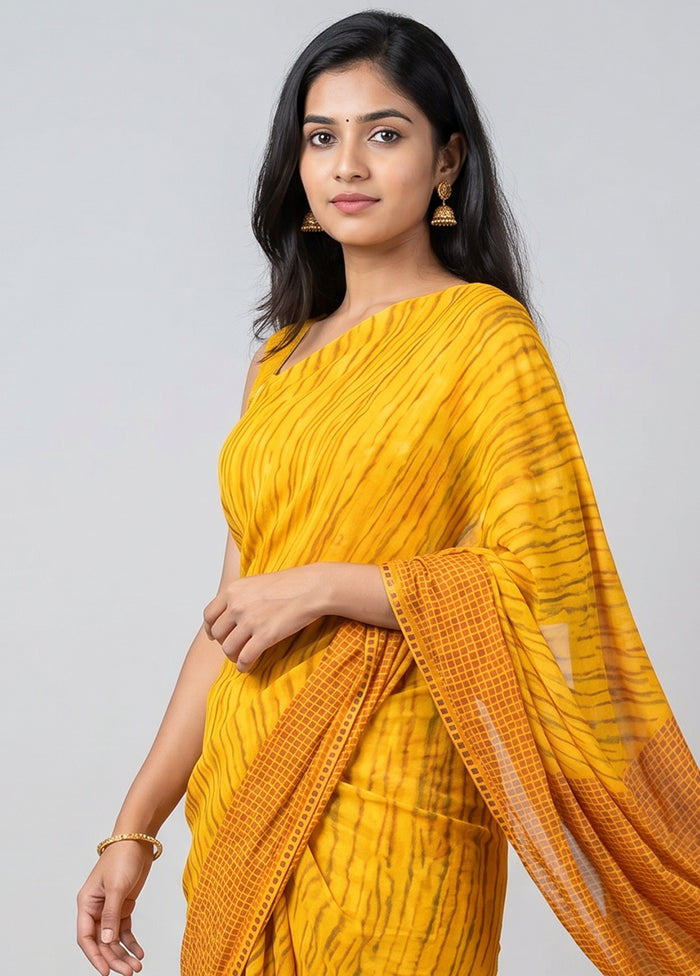 Yellow Chiffon Silk Saree With Blouse Piece
