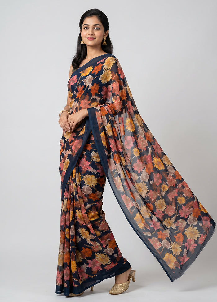 Black Chiffon Silk Saree With Blouse Piece