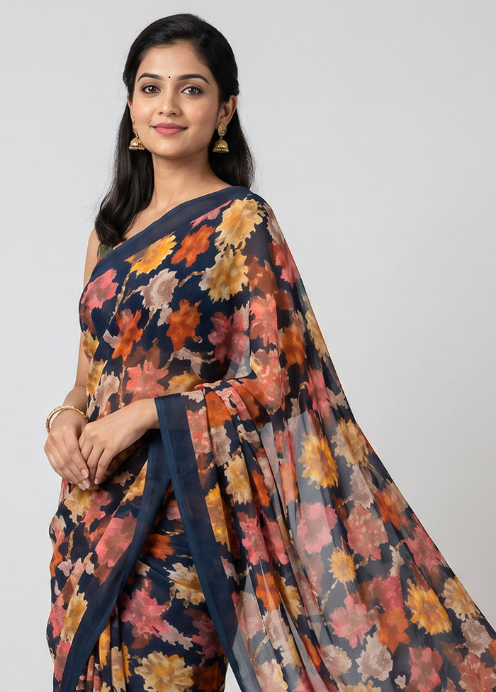 Black Chiffon Silk Saree With Blouse Piece
