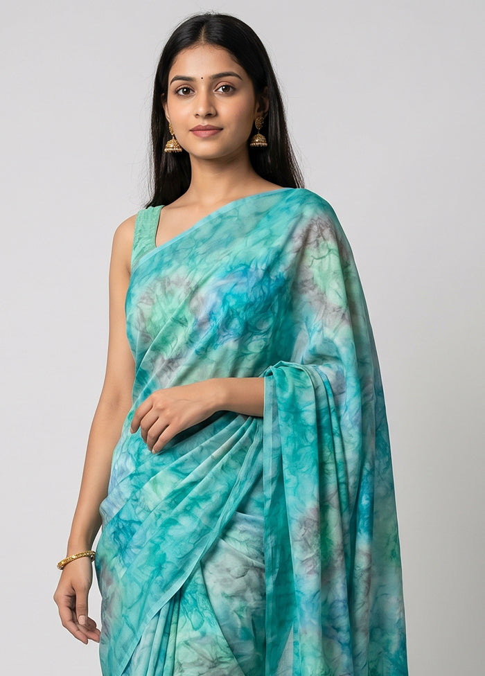 Green Chiffon Silk Saree With Blouse Piece