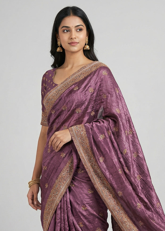Purple Georgette Saree With Blouse Piece