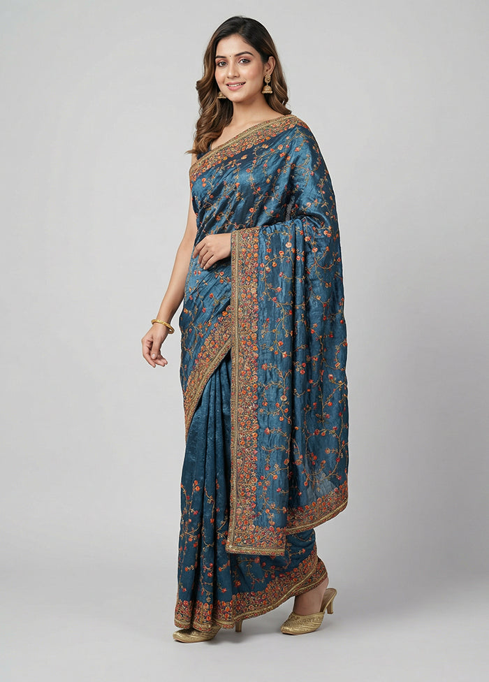 Grey Handloom Pure Georgette Saree With Blouse Piece