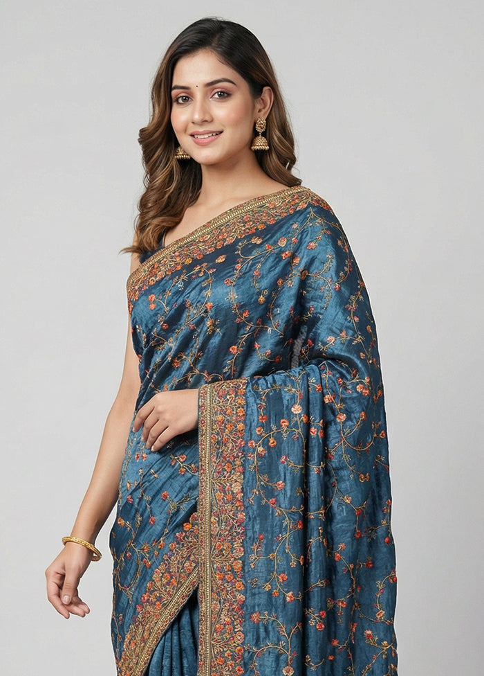 Grey Handloom Pure Georgette Saree With Blouse Piece